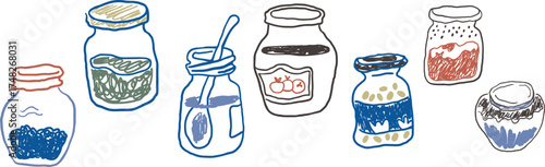 pickled and jam jars set in hand drawn style in vector. Element for design advertisement mail posts poster print postcard banner decor backgrounds