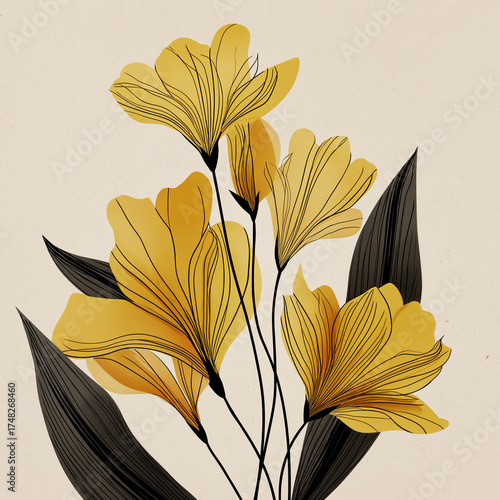 Minimalist poster with abstract art botanical composition in trendy contemporary collage style