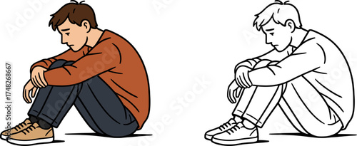 Lonely person sitting quietly, feeling sadness and deep reflection