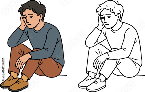 Lonely person sitting quietly, feeling sadness and deep reflection