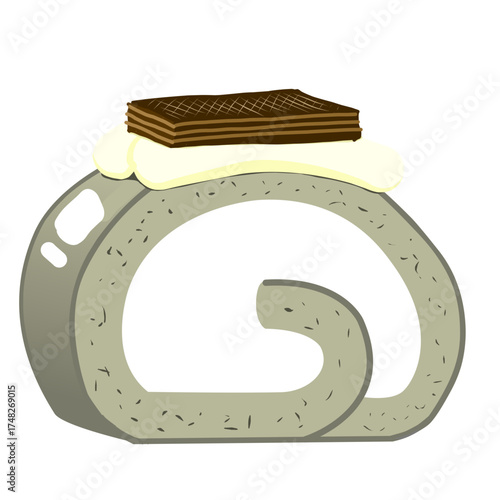 Oreo Roll Cake with Cream and Chocolate Wafer Topping Vector Illustration