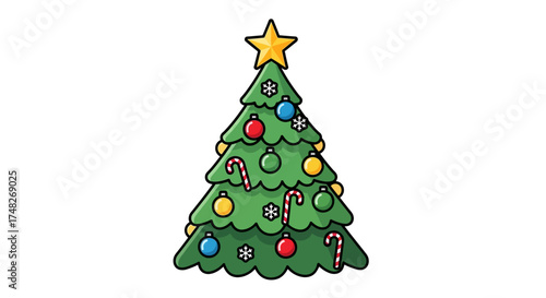 Festive Christmas Tree Icon with Star and Baubles