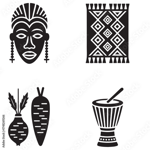 vector isolated Black color Nigeria traditional cultural symbols
