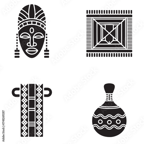 vector isolated Black color Nigeria traditional cultural symbols