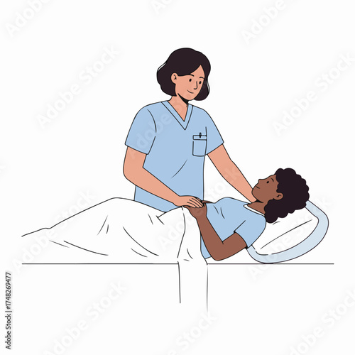 A nurse tenderly cares for a patient, symbolizing empathy and professional medical assistance in a healthcare setting.