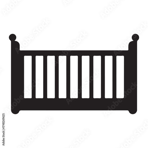 Stylized Silhouette of a Baby Crib for Nursery Decor and Pediatric Design Projects Suitable for Web and Print
