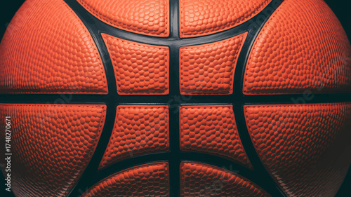 Close-up macro photograph of textured orange basketball lines and surface detail