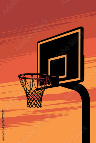 Basketball hoop silhouette at sunset minimalist style sport game equipment outdoor court scene