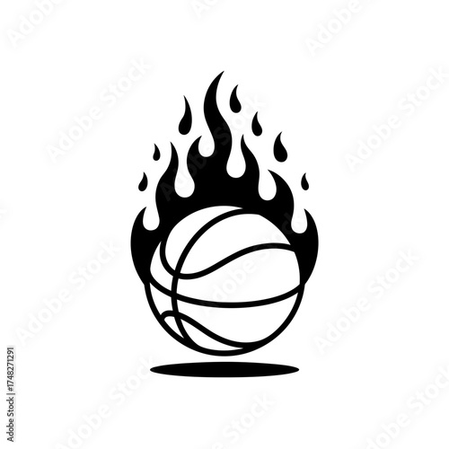 Dynamic flaming basketball logo design minimalist black and white sports icon fierce competition
