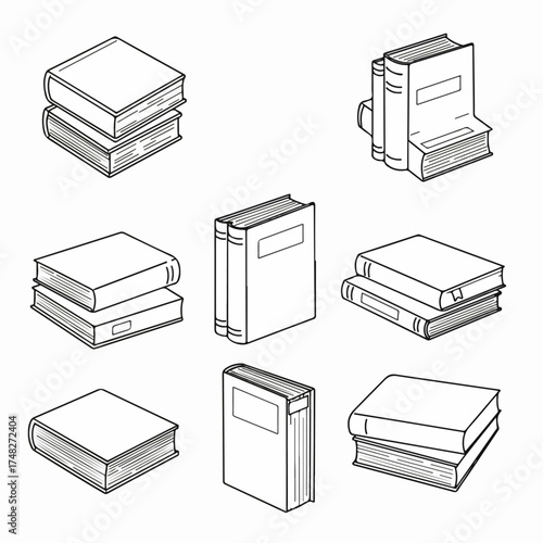 Isometric Line Art Book Illustrations Set for Education and Reading Concepts