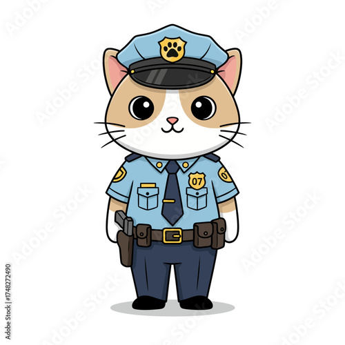 Cute Chibi Cat Police Vector Illustration