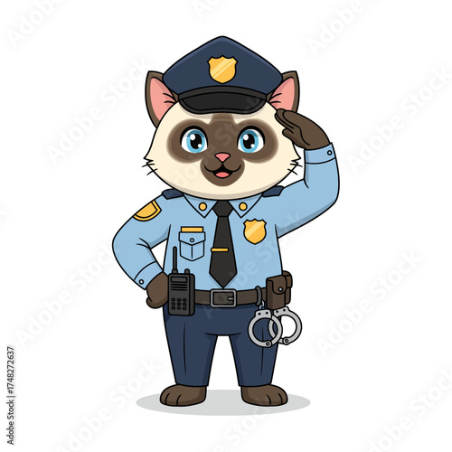 Cute Chibi Cat Police Vector Illustration