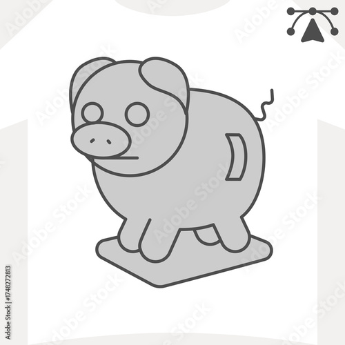 Piggy bank isometric icon, souvenir concept. Vector graphics. Pig on stand sign and editable stroke, outline style icon for mobile or web design.