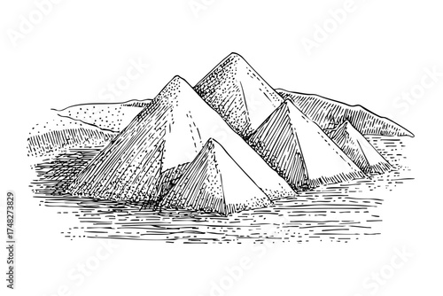 Salt mountain heaps sketch. Hand drawn vector doodle sketch style illustration. Mineral crystal formation pile.