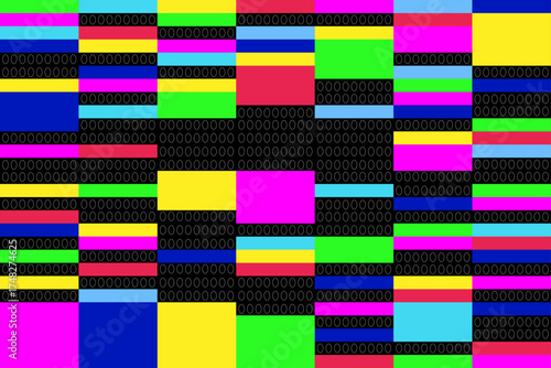 Digital background of binary numbers with computer glitches and bugs