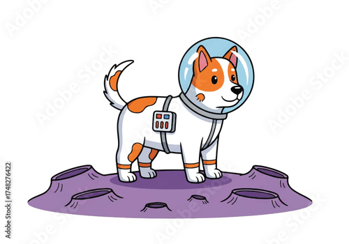 Astronaut Dog on Moon Cartoon Illustration of Space Exploration