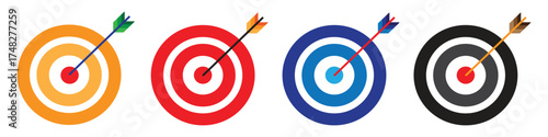 Target with Arrow Hitting Bulls eye Icon Symbol of Success Achievement.