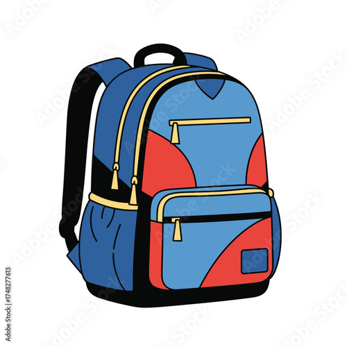 A colorful backpack designed for students or travelers.