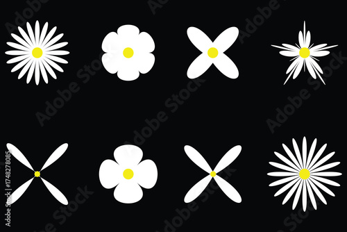 Set of flowers icon. Daisy flowers Vector, daisy chamomile icon, vector illustration.