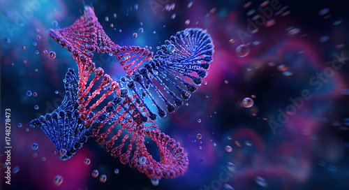 Obraz na plátně DNA double helix 3D structure twisting in a glowing molecular space