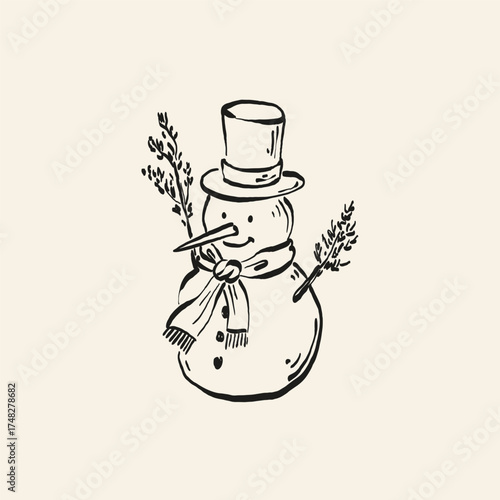 Minimalist Christmas vector illustration in hand-drawn line art style. Festive design for cards, posters, prints, and modern holiday greetings.