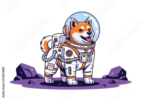 Shiba Inu Astronaut in Outer Space Cartoon Illustration