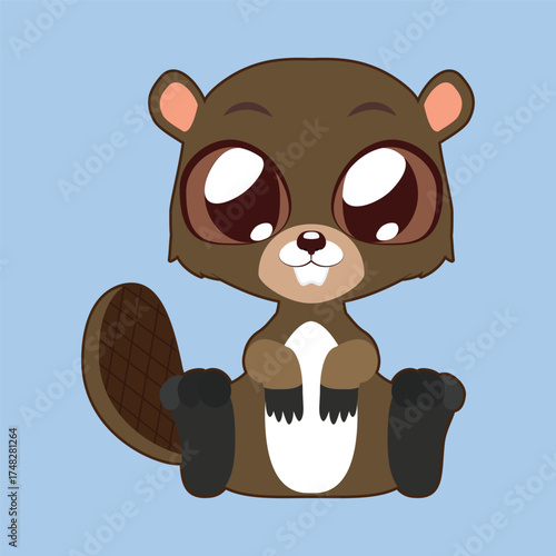 cute beaver animal pet creature in flat design with isolated background