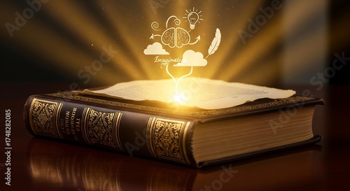 Aesthetic Photo Golden Light From Open Book Imagination