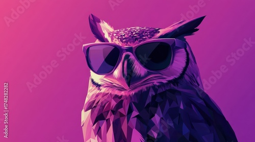 Owl wearing sunglasses on a purple background