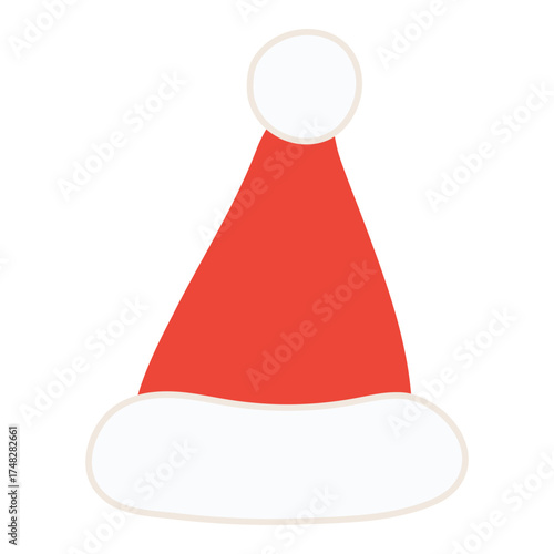 Santa Claus hat, Christmas accessory isolated on transparent. Hand drawn flat vector illustration. Traditional holiday, Xmas, New Year, seasonal design element, clip art