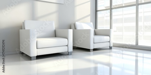 White office lounge area corner with armchairs.