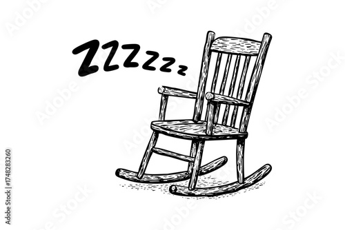 rocking chair with ZZZZZ sketch drawing old furniture. hand drawn sleep rest relax vector.