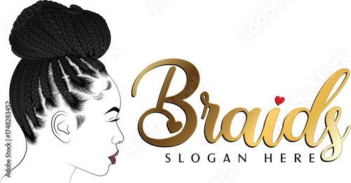 Braids Hair Salon Logo Design – Woman with Braided Bun Vector Illustration