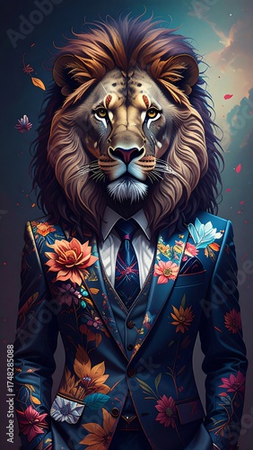 Wallpaper Mural Lion in a floral suit, dramatic pose Torontodigital.ca