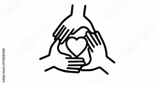 Three hands forming a triangle around a heart symbol