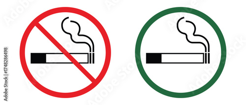 No smoking and smoking area sign. No Smoking and Smoking Attention Signs. Vector illustration.