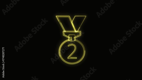  2nd Place Medal Icon Neon Seamless Loop 4K with Black Background Animated Promotional Typography for Video Editing