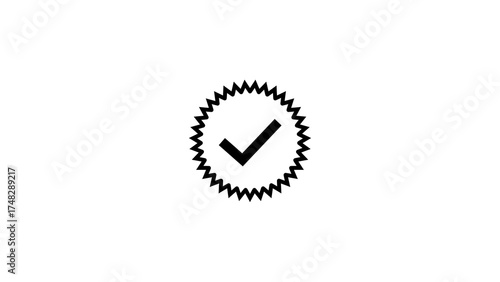Simple black outline of a starburst badge with a checkmark inside symbolizing approval and success