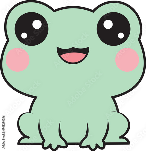 Adorable Kawaii Green Frog Character