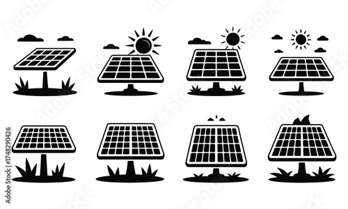Set of solar panel illustrations energy renewable concept design vector