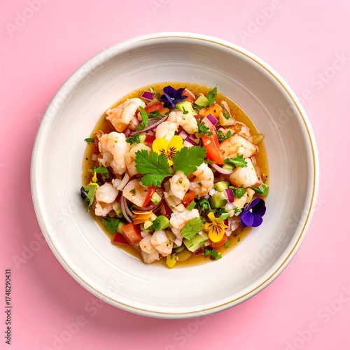 Wallpaper Mural Vibrant seafood salad in a shallow white bowl Torontodigital.ca