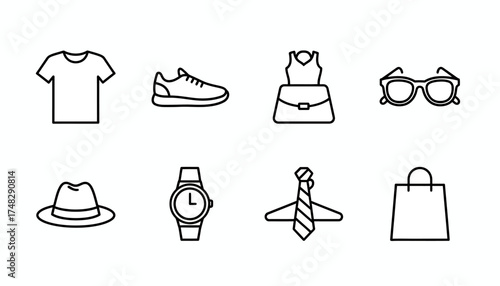 Fashion & Clothing Line Icons Collection.