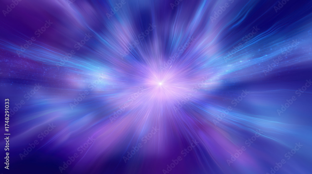 Obraz premium Rich blue-violet gradient with central luminous burst and swirling light trails