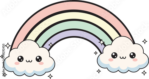 Cute Kawaii Pastel Rainbow and Cloud Icon