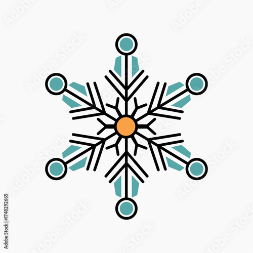  Stylish Snowflake Icon Vector, Modern Winter Crystal Pattern, Editable Line Art for Christmas Ornament, Holiday Wallpaper, and Winter Graphic Design.