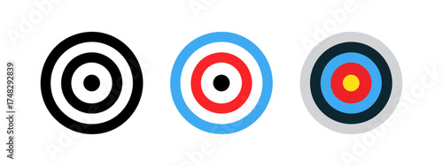 Archery target set. Shoting target set. Set of targets at white background. Concept of archery or reaching the goal in business. Vector illustration. Target icon vector. Arrow icon. Goal sign. EPS 10