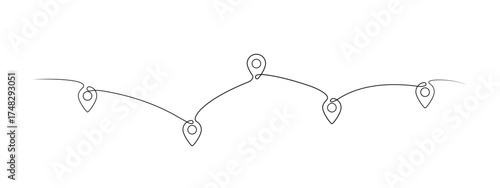 Location pointers one line drawing. Continuous one line pin pointers vector illustration. Gps navigation pointers. Line art. Travel concept. Location, pin, pointer icon symbol one line art design. EPS