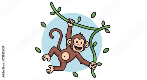 Cute monkey playing on liana in jungle

