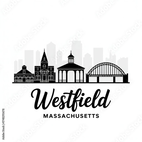 Westfield Massachusetts Skyline Silhouette — Historic Pioneer Valley City Vector Illustration