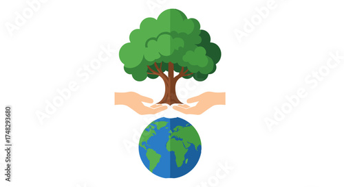 Hands holding a tree over the earth for environmental protection


